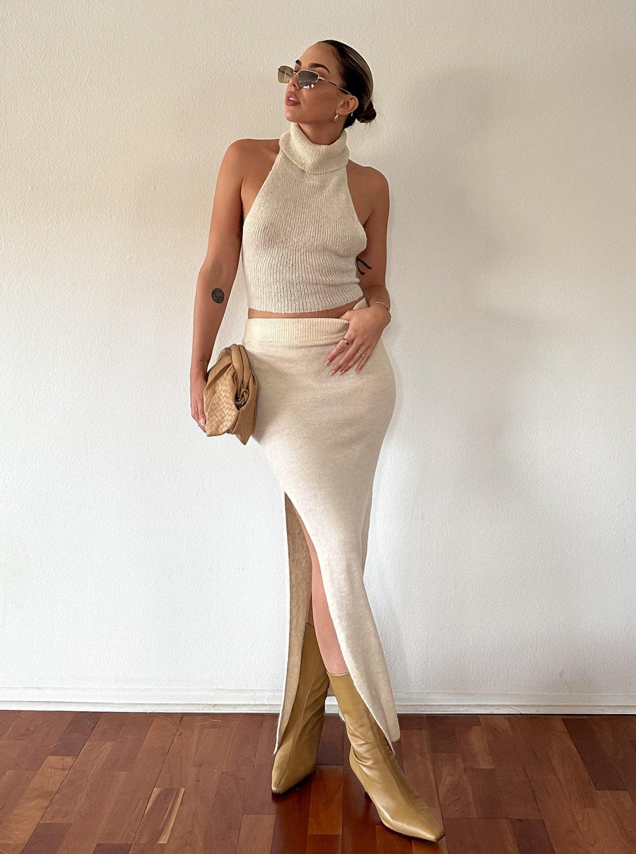 Knitted And Fitted Midi Skirt - SHOPLUNAB