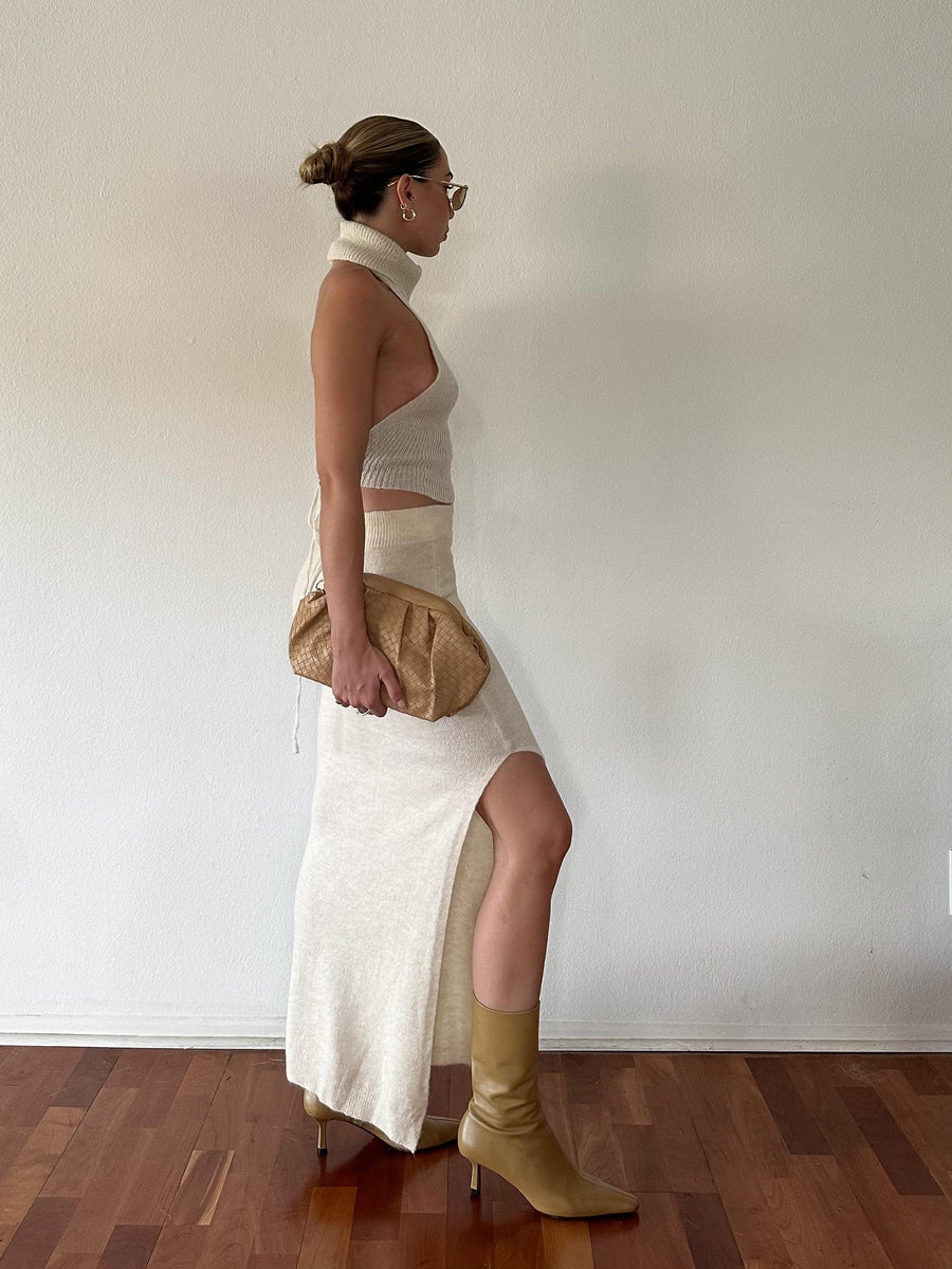 Knitted And Fitted Midi Skirt - SHOPLUNAB