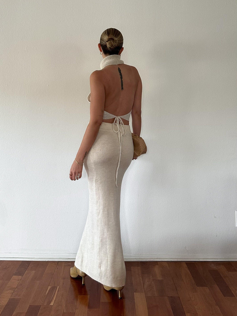 Knitted And Fitted Midi Skirt - SHOPLUNAB